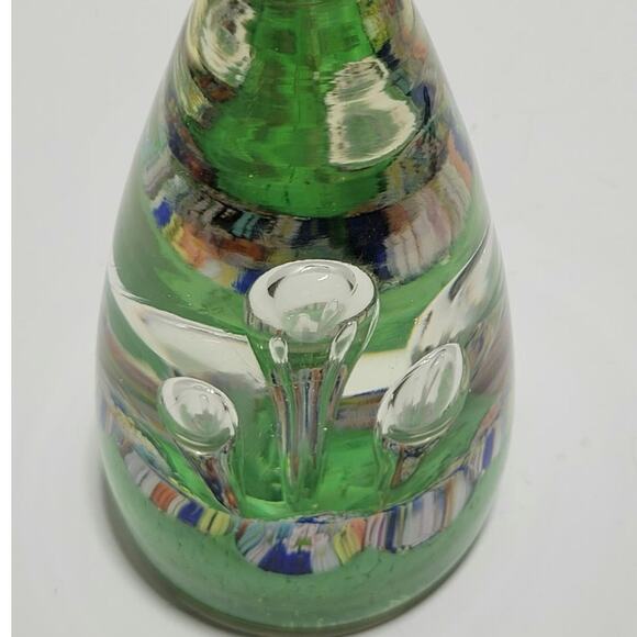 Teardrop Egg Shaped Bubbles Green Multicolor Art Glass Paperweight Stalagmites - Picture 9 of 16